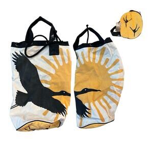 Vintage Crane Sun Tote Shoulder Bag White Yellow Gym Outdoors Canvas